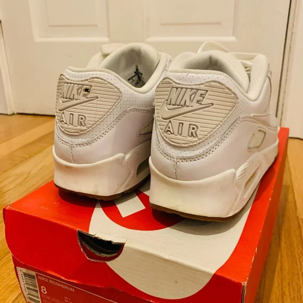 Nike Air Max 90 Leather PA Ostrich Sneakers White/Gum Men's Size 8 705012-111